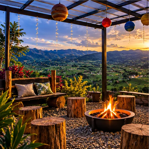 Terraza del Apartamento con fogata y pérgola
