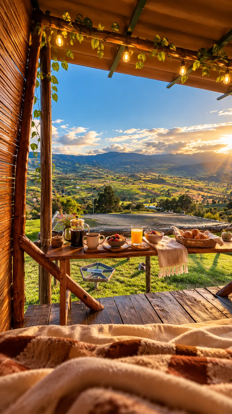 Desayuno frente al valle con la salida del sol