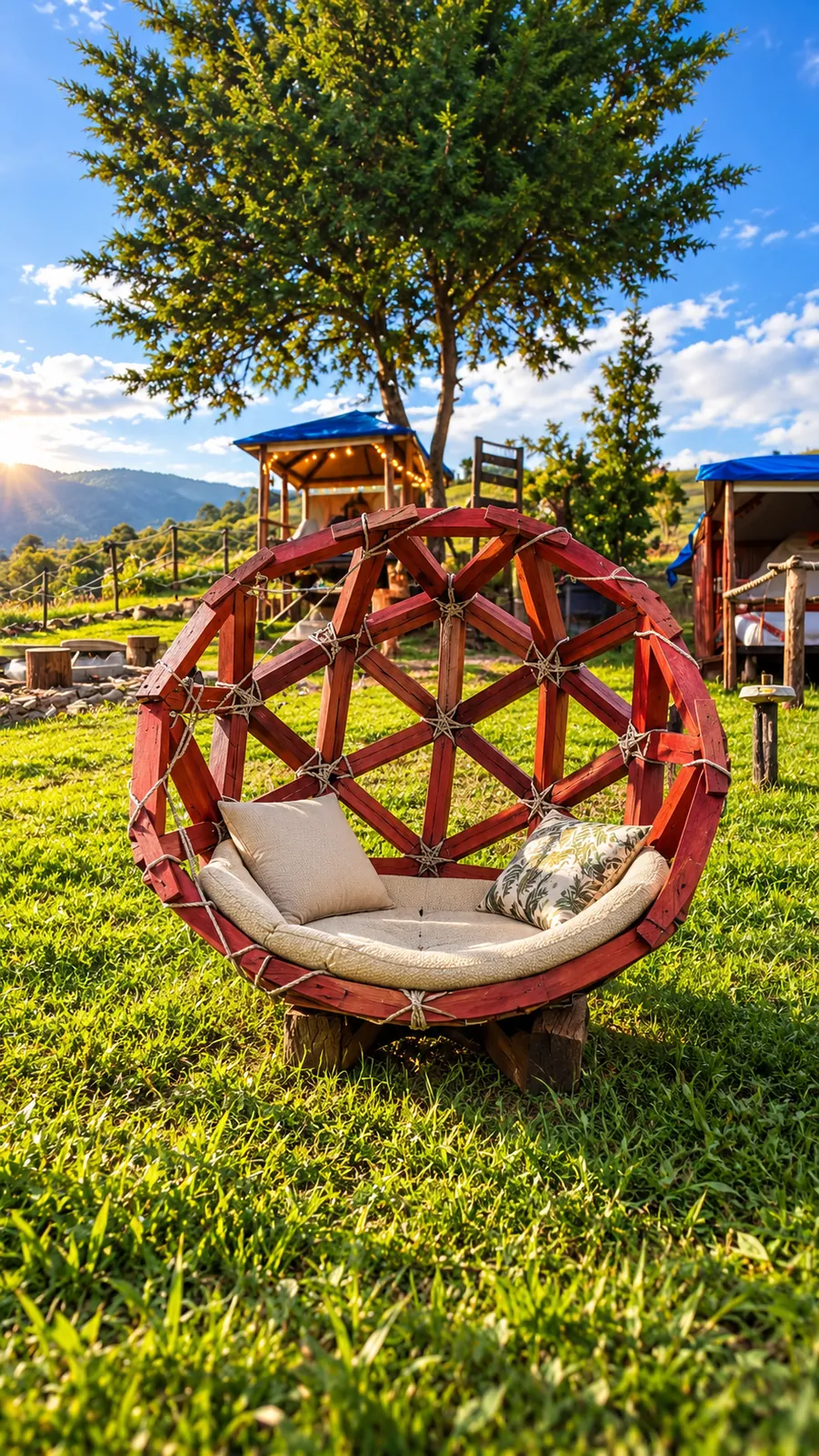 Silla colgante eco-rústica en el jardín